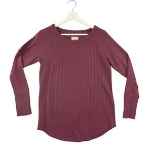 CHASER Shirt Womens Medium Mauve Maroon Waffle Knit Long Sleeve Top Long Sleeved